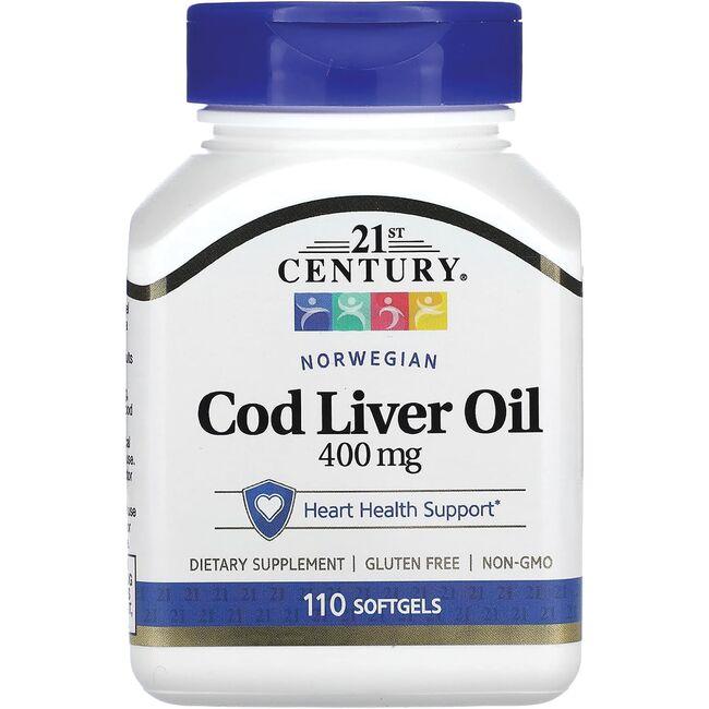 21st Century Norwegian Cod Liver Oil Supplement Vitamin 400 mg 110 Soft Gels