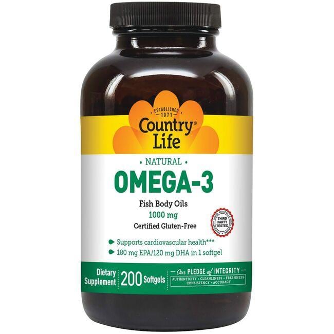 Country Life Omega-3 Supplement Vitamin 1000 mg 200 Soft Gels
