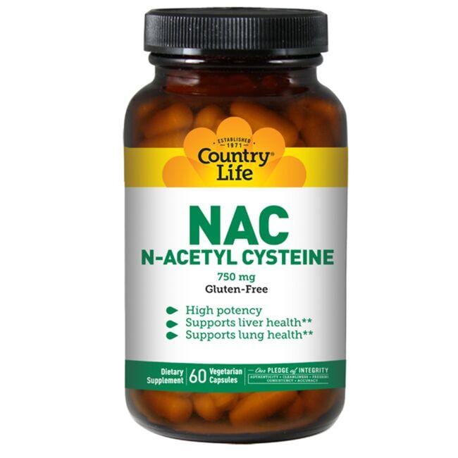 Country Life Nac N-Acetyl Cysteine Supplement Vitamin 750 mg 60 Veg Caps