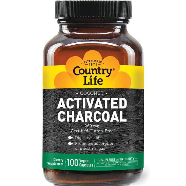 Country Life Activated Charcoal Supplement Vitamin 260 mg 100 Vegan Caps