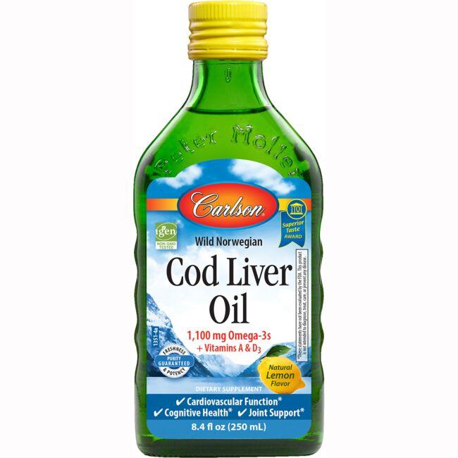 Carlson Wild Norwegian Cod Liver Oil - Lemon Supplement Vitamin 8.4 fl oz Liquid