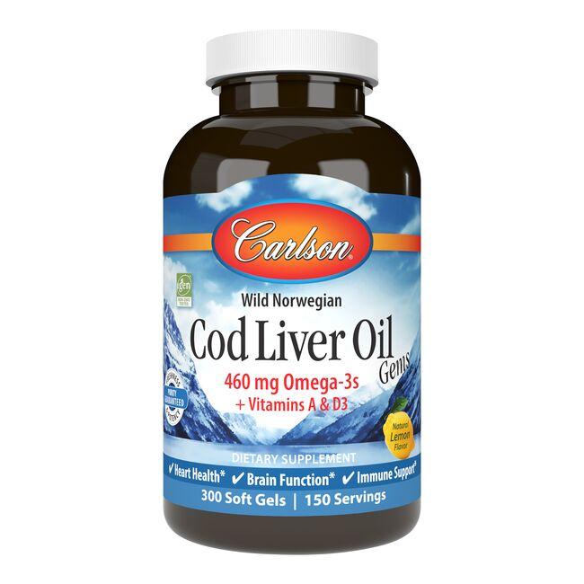 Carlson Wild Norwegian Cod Liver Oil Gems - Lemon Supplement Vitamin 300 Soft Gels