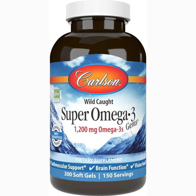 Carlson Super Omega 3 Gems Fish Oil Concentrate 1,000 mg 300 Sgels ...