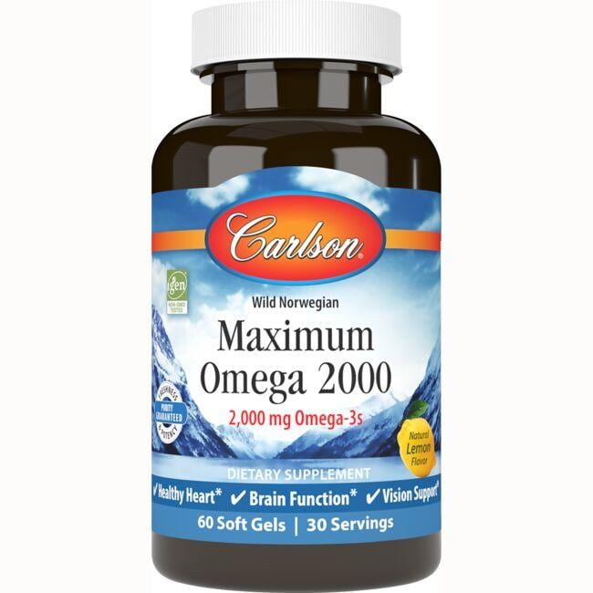 Carlson Wild Norwegian Maximum Omega 2000 - Lemon Supplement Vitamin 2000 mg 60 Soft Gels