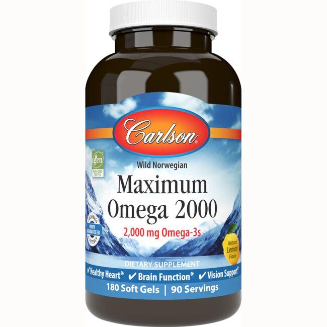 Carlson Wild Norwegian Maximum Omega 2000 - Lemon Supplement Vitamin 2000 mg 180 Soft Gels