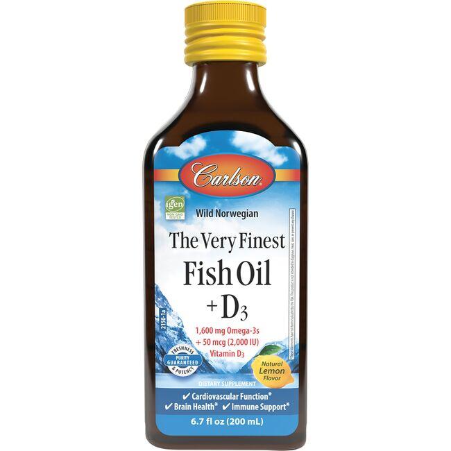Carlson Wild Norwegian The Very Finest Fish Oil + D3 - Lemon Supplement Vitamin | 6.7 fl oz Liquid