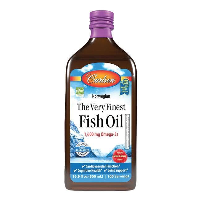Carlson Norwegian The Very Finest Fish Oil - Mixed Berry Supplement Vitamin | 1600 mg 16.9 fl oz Liquid