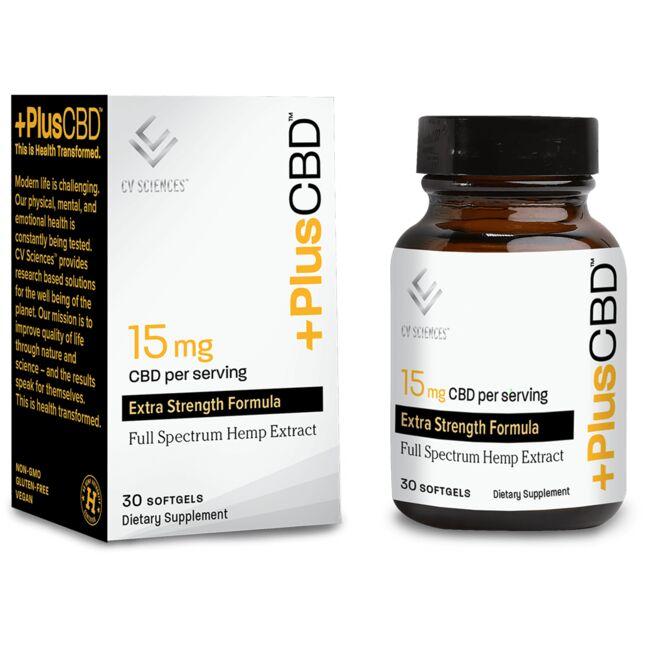 PlusCBD Oil Cbd Full Spectrum Hemp Extract - Extra Strength Supplement Vitamin 15 mg 30 Soft Gels