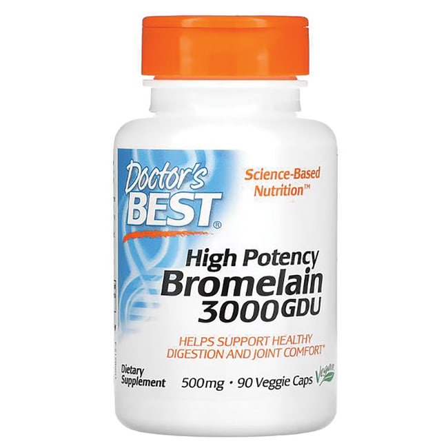 Doctors Best Высокоэффективный бромелайн 3000 Gdu 500 мг 90 растительных капсул Doctor's Best