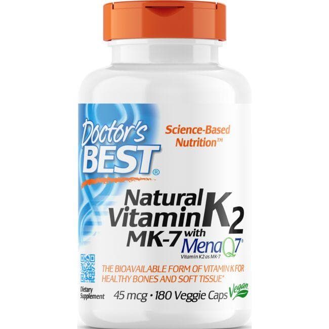 Doctors Best Natural Vitamin K2 Mk-7 with Menaq7 | 45 mcg | 180 Veg Caps