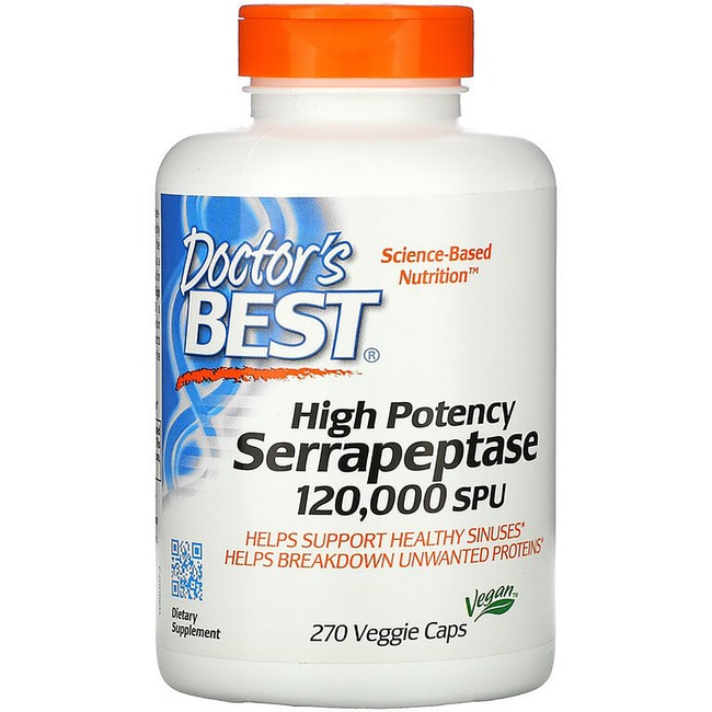 Doctors Best Высокоэффективная серрапептаза, 270 растительных капсул