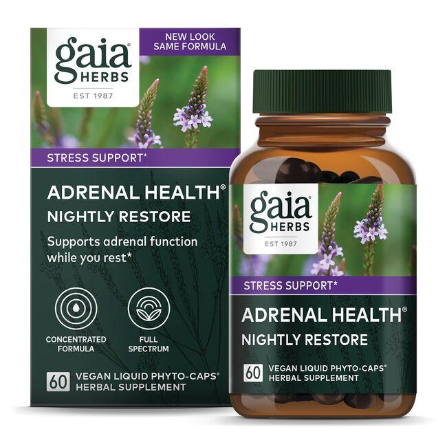 Gaia Herbs Adrenal Health Nightly Restore Supplement Vitamin | 60 Vegan Caps