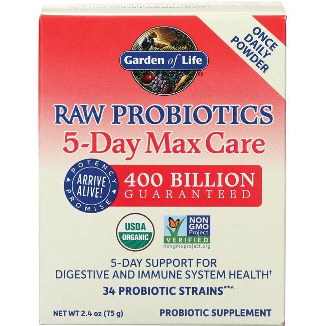 Garden of Life Raw Probiotics 5-Day Max Care Supplement Vitamin | 400 Billion CFU 2.4 oz Powder