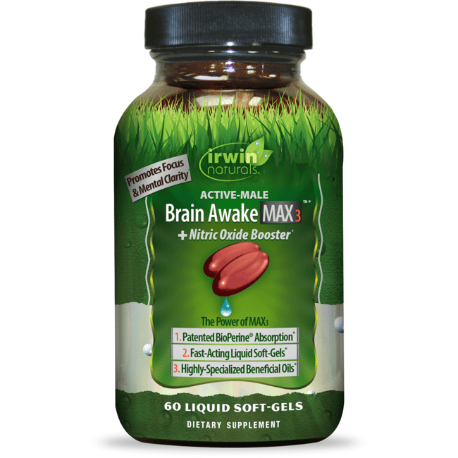 Irwin Naturals Active-Male Brain Awake Max3 + усилитель оксида азота, 60 таблеток