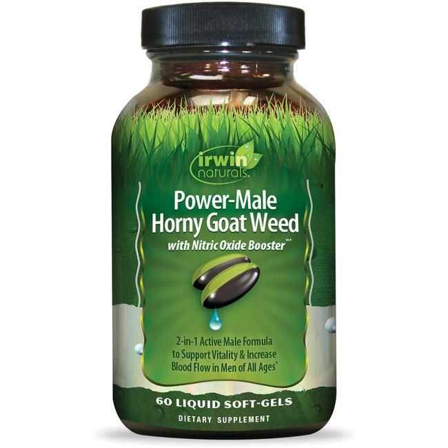 Irwin Naturals Power-Male Horny Goat Weed with Nitric Oxide Booster Vitamin | 60 Soft Gels | Sexual Health Support