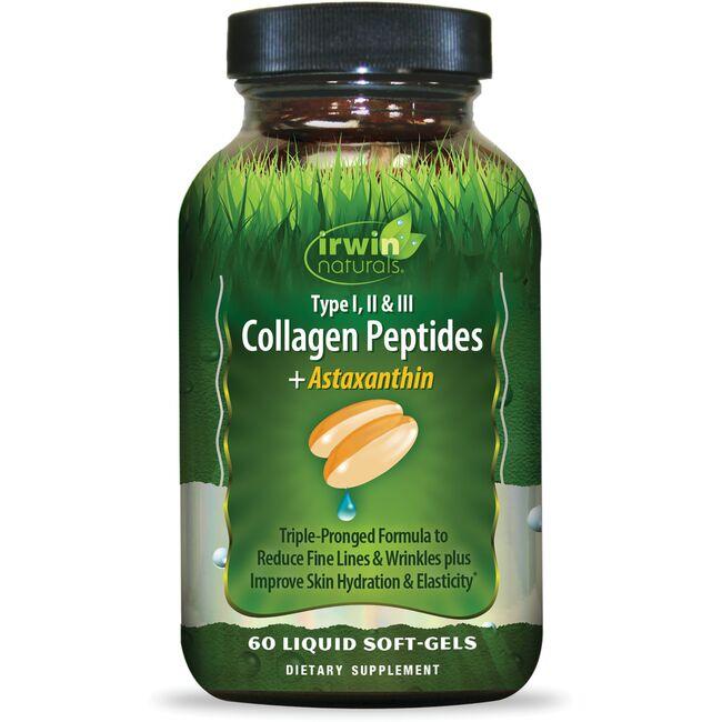 Irwin Naturals Type I, Ii & Iii Collagen Peptides + Astaxanthin Supplement Vitamin | 60 Soft Gels