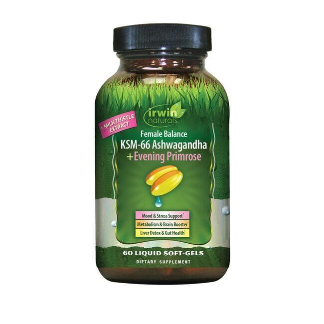 Irwin Naturals Female Balance Ksm-66 Ashwagandha + Evening Primrose Vitamin | 60 Soft Gels | Womens Health