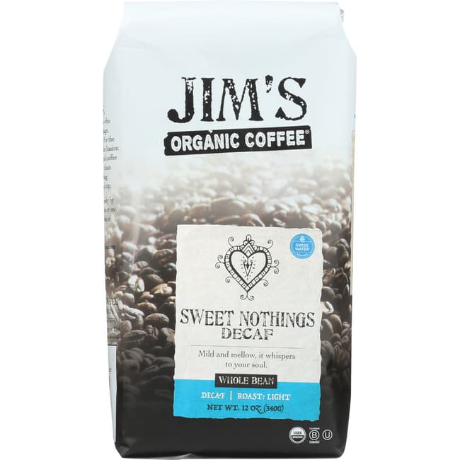 Jims Organic Coffee Sweet Nothings Decaf - Whole Bean 12 oz Pkg