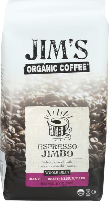 Jims Organic Coffee Espresso Jimbo - Whole Bean 11 oz Pkg