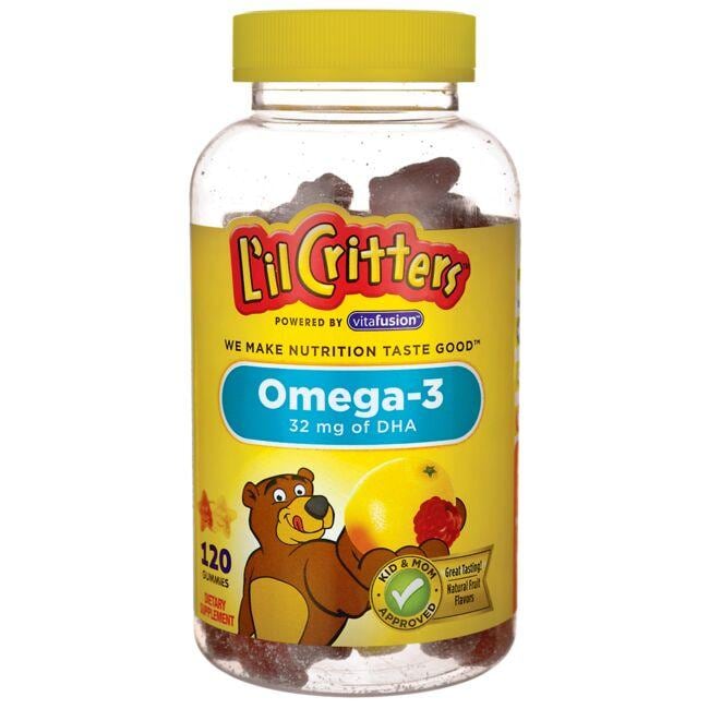 Lil Critters Omega-3 - Natural Fruit Flavors Supplement Vitamin | 120 Gummies