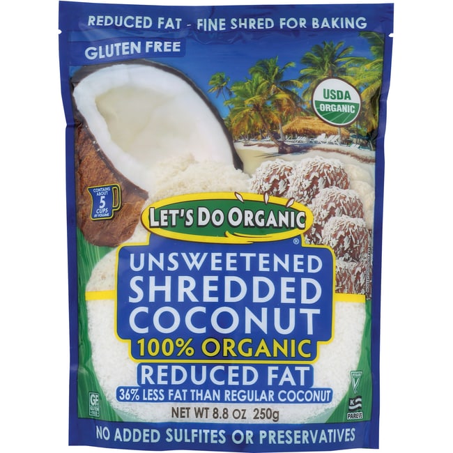 Lets Do Organic несладкий тертый кокос — 100% органический — с пониженным содержанием жира
