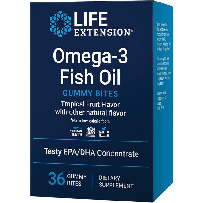Life Extension Omega-3 Fish Oil Gummy Bites - Tropical Fruit Supplement Vitamin | 36 Gummies