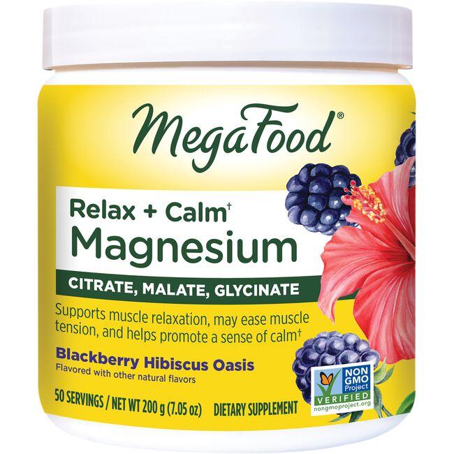MegaFood Relax + Calm Magnesium - Blackberry Hibiscus Oasis Vitamin | 7.05 oz Powder