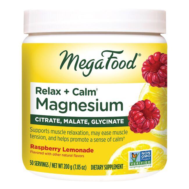 MegaFood Relax + Calm Magnesium - Raspberry Lemonade Vitamin | 7.05 oz Powder