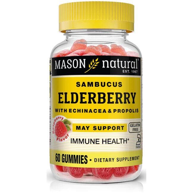 Mason Natural Sambucus Elderberry with Echinacea & Propolis - Raspberry Vitamin | 60 Gummies