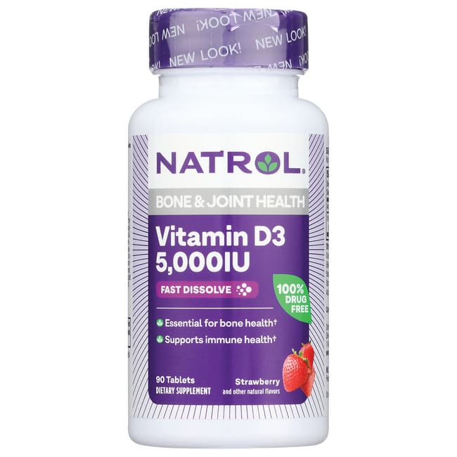 Natrol Vitamin D3 5000 IU Bone & Joint Health Strawberry - 90 Tablets ...
