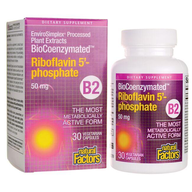 Natural Factors Biocoenzymated Riboflavin 5-phosphate B2 Vitamin 50 mg 30 Veg Caps