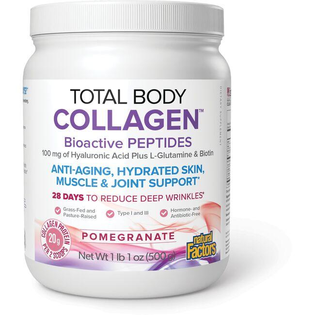 Natural Factors Total Body Collagen Bioactive Peptides - Pomegranate Supplement Vitamin | 1 lb | 1 oz Powder