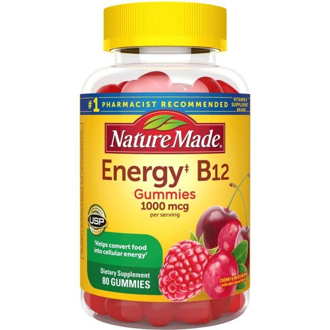 Nature Made Energy B12 Gummies - Cherry & Mixed Berries Vitamin 1000 mcg 80 Gummies