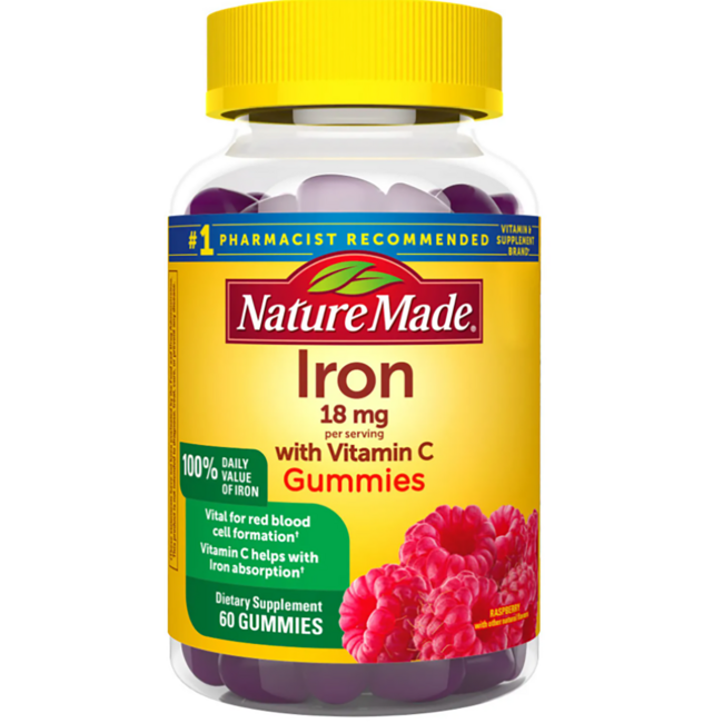 Жевательные конфеты Nature Made Iron with Vitamin C - Малина 18 мг 60 жевательных конфет