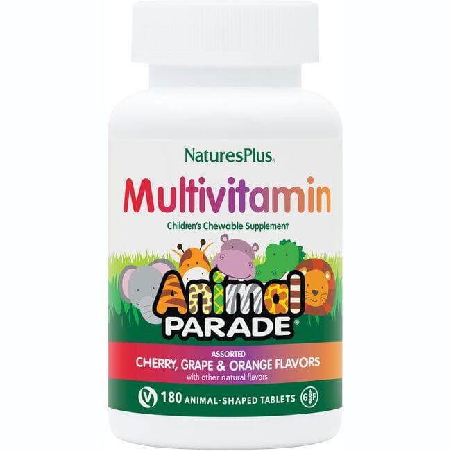 NaturesPlus Animal Parade Childrens Chewable Multivitamin - Assorted | 180 Tabs | Childrens Multivitamins