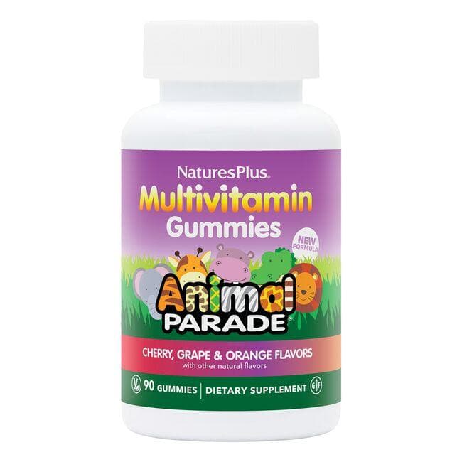 NaturesPlus Multivitamin Gummies Animal Parade - Cherry, Grape, & Orange | 90 Gummies | Childrens Multivitamins