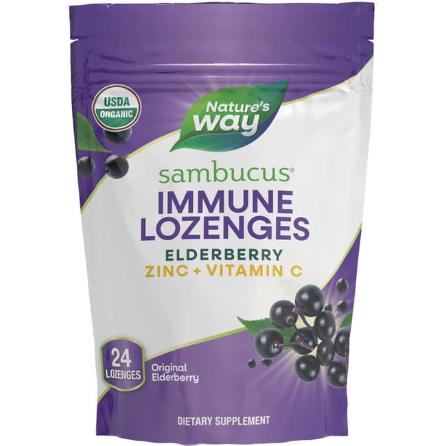Nature's Way Organic Sambucus Elderberry, Vitamin C, Zinc Lozenges