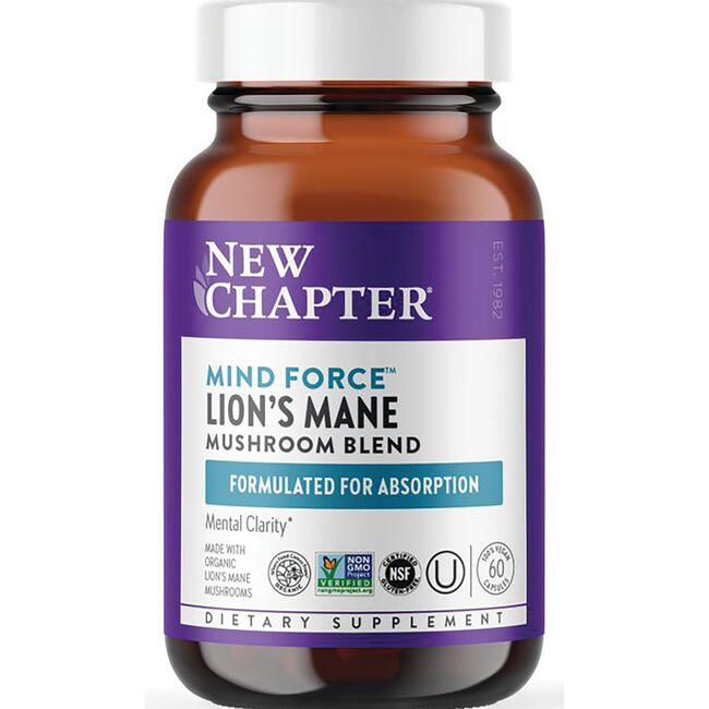New Chapter Mind Force Lions Mane Mushroom Blend Vitamin 60 Vegan Caps Vitamin C