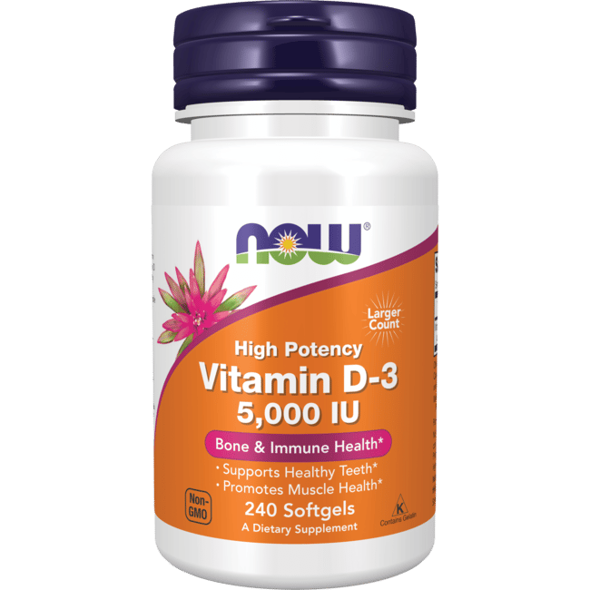 NOW Foods Vitamin D3 5000 IU 5,000 IU 240 Sgels - Swanson Health Products