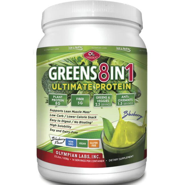 Olympian Labs Greens 8 in 1 Ultimate Protein - Blueberry 21.6 oz Powder