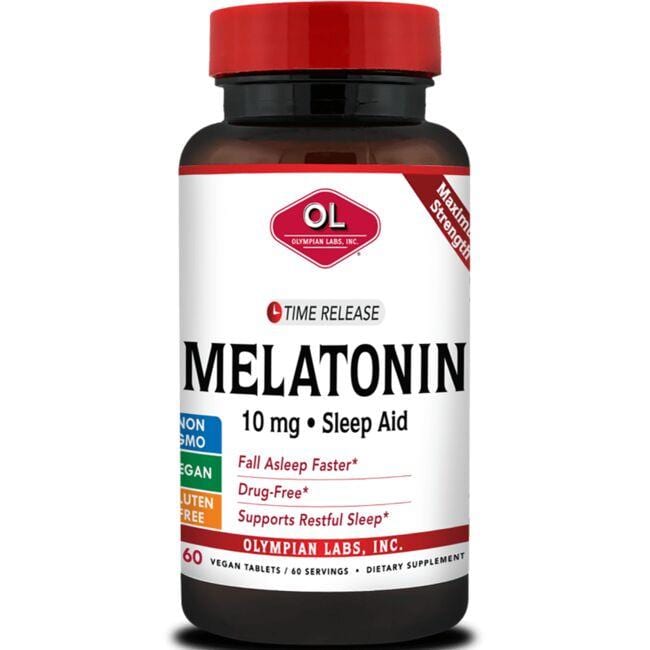 Olympian Labs Time Release Melatonin - Maximum Strength Supplement Vitamin 10 mg 60 Vegan Tabs