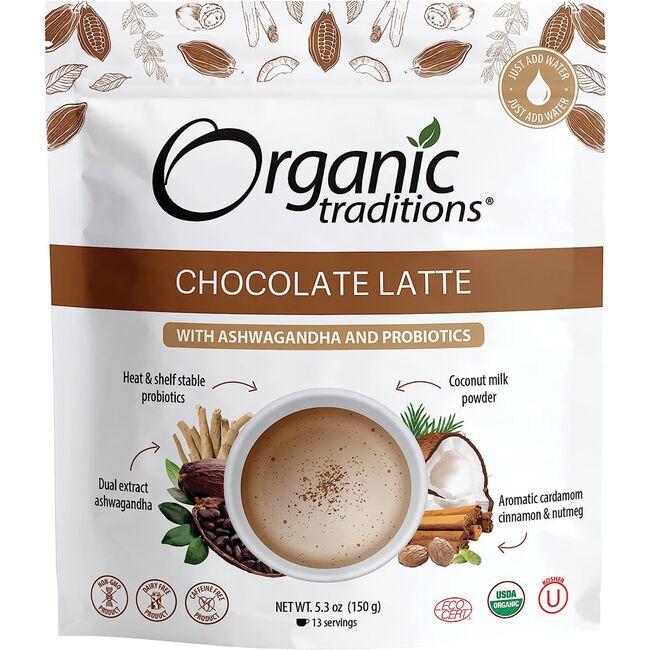 Organic Traditions Chocolate Latte with Ashwagandha and Probiotics | 5.3 oz Package