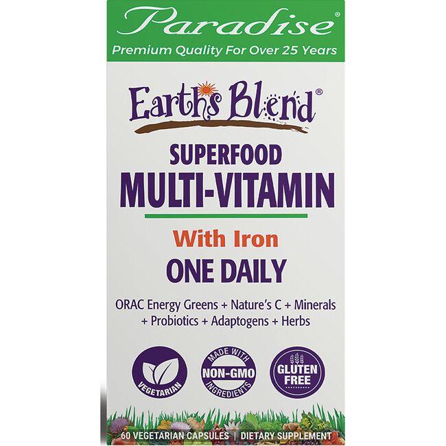 Paradise Herbs Earths Blend One Daily Superfood Multivitamin with Iron | 60 Veg Caps