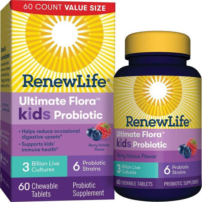 Renew Life Ultimate Flora Kids Probiotic Supplement Vitamin 3 Billion CFU 60 Chewables