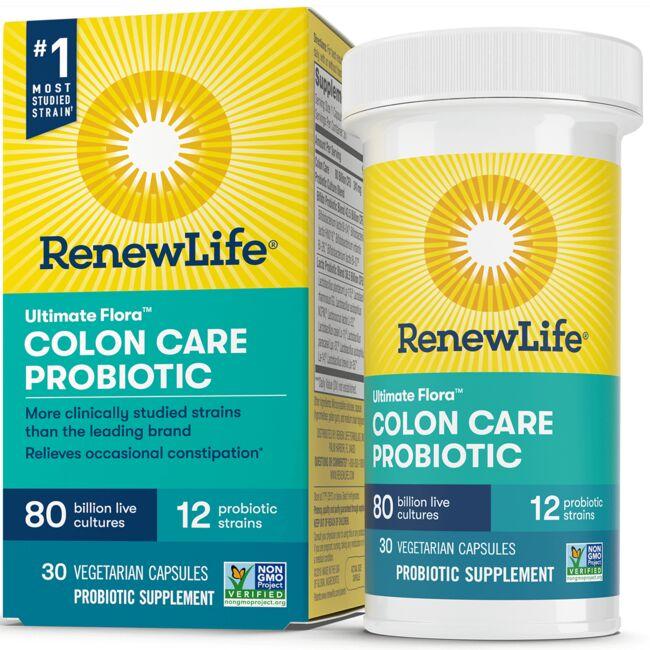 Renew Life Ultimate Flora Colon Care Probiotic Supplement Vitamin | 80 Billion CFU | 30 Veg Caps