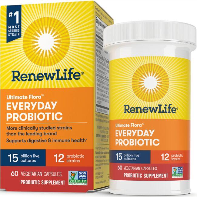Renew Life Ultimate Flora Everyday Probiotic Supplement Vitamin | 15 Billion CFU | 60 Veg Caps