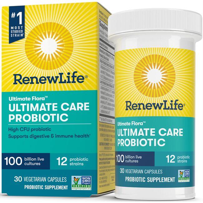 Renew Life Ultimate Flora Care Prbiotic Supplement Vitamin | 100 Billion CFU | 30 Veg Caps | Probiotics