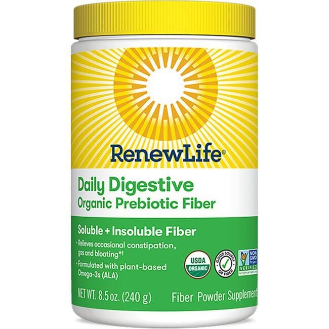 Renew Life Daily Digestive Organic Prebiotic Fiber Supplement Vitamin | 8.5 oz Powder | Probiotics