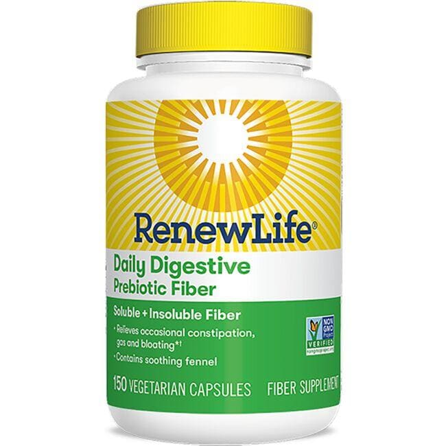 Renew Life Daily Digestive Prebiotic Fiber Supplement Vitamin 150 Veg Caps Probiotics