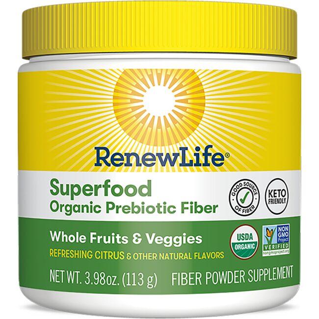 Renew Life Superfood Organic Prebiotic Fiber - Refreshing Citrus Supplement Vitamin 3.98 oz Powder Probiotics